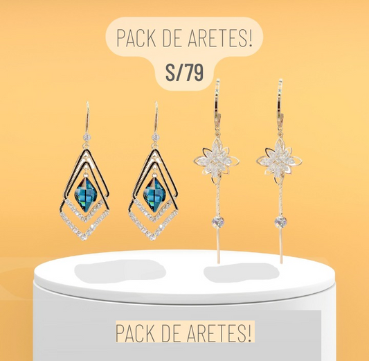 PACK DE ARETES ROMBO + ARETES  FLECOS